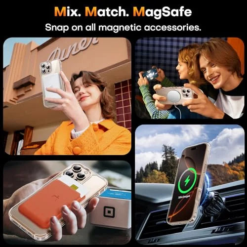 TAURI for iPhone 16 Pro Max Case, Compatible with MagSafe, Military-Grade Protection, [Anti-Yellowing] Shockproof Transparent Back Magnetic Phone Cover - Clear