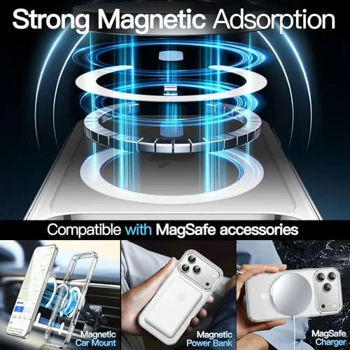 JETech Magnetic Case for iPhone 17 Pro 6.3-Inch Compatible with MagSafe, Shockproof Phone Bumper Cover, Anti-Scratch Clear Back (Clear)