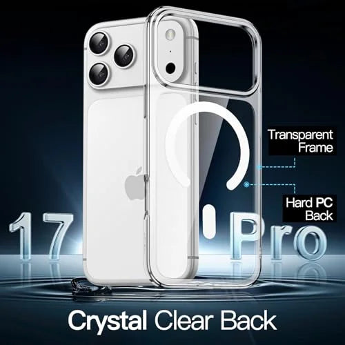 JETech Magnetic Case for iPhone 17 Pro 6.3-Inch Compatible with MagSafe, Shockproof Phone Bumper Cover, Anti-Scratch Clear Back (Clear)