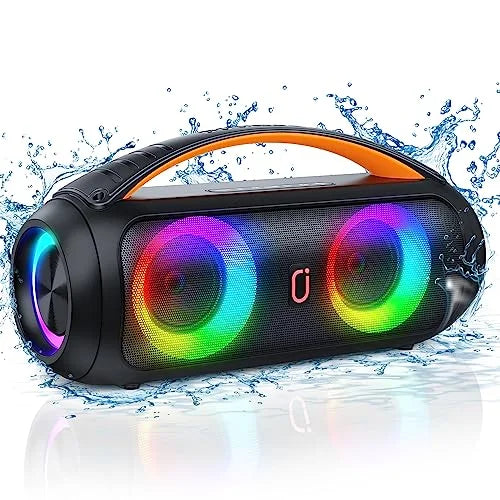JYX D16 Portable Bluetooth Speakers, 40W Large Bluetooth Boombox Speaker, Loud Speaker with Deep Bass, Outdoor Wireless Speaker with Disco Lights for Party, Bluetooth 5.3, IP65 Waterproof, TWS