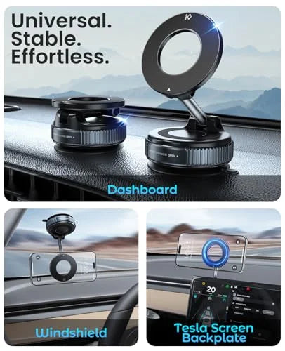 Jononser Magnetic Suction Cup Phone Mount for Magsafe, 360° Adjustable Magnetic Car Phone Holder, Pocket Size Foldable Car Mount, Cell Phone Holders for Your Car for iPhone 17 16 15 14 13 12 Series
