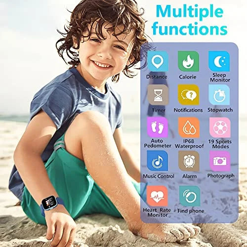 Exrp Kids Smart Watch for Girls Boys,Fitness Tracker with Heart Rate Sleep Monitor,19 Sport Modes Activity Tracker with Pedometer Steps Calories Counter,Waterproof Alarm Clock Kids Gift (Blue), USB