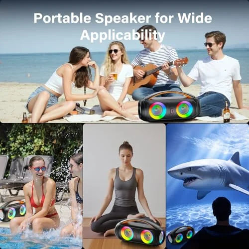 JYX D16 Portable Bluetooth Speakers, 40W Large Bluetooth Boombox Speaker, Loud Speaker with Deep Bass, Outdoor Wireless Speaker with Disco Lights for Party, Bluetooth 5.3, IP65 Waterproof, TWS