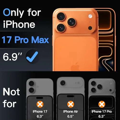 JETech Camera Lens Protector for iPhone 17 Pro Max 6.9-Inch, Full Coverage 9H Tempered Glass Ring Cover, Matte Metal Plate, Case Friendly, 1-Pack (Orange)