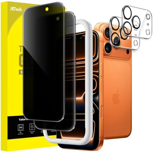JETech Privacy Screen Protector for iPhone 17 Pro Max 6.9-Inch with Camera Lens Protector, Anti-Spy Tempered Glass Film, Easy Installation Tool, 2-Pack Each