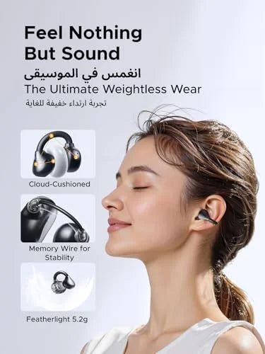 UGREEN ClipBuds, Open-ear Wireless Headphones with 4 Mic Clear Call Earbuds Clip on Earphones Bluetooth 6.0, App&Touch Control, IPX5 for Running Fitness, 30H Playtime, iOS&Android, Fit for S26 Ultra