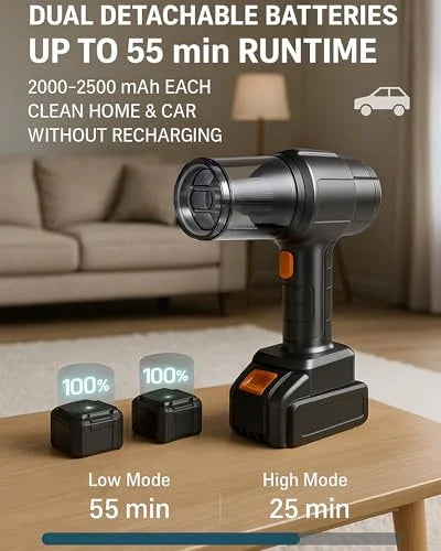 Cordless Handheld Vacuum Cleaner High Power 35000Pa Suction & Blower 120W Dual Batteries, 230ml Dust Cup, 20 Brush Cleaning Kit, Portable Rechargeable Car Vacuum for Home Pet Hair Keyboard Crumbs