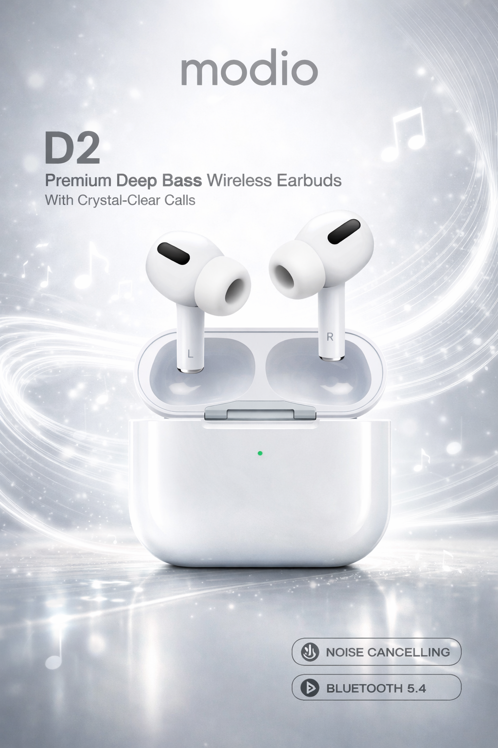 Modio D2 Premium Deep Bass Wireless Earbuds – Bluetooth 5.4