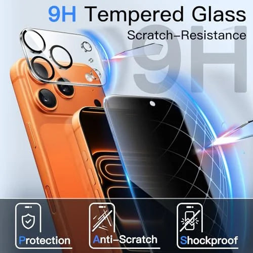 JETech Privacy Screen Protector for iPhone 17 Pro Max 6.9-Inch with Camera Lens Protector, Anti-Spy Tempered Glass Film, Easy Installation Tool, 2-Pack Each