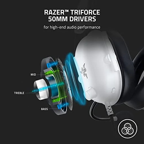 Razer BlackShark V2 X Gaming Headset: 7.1 Surround Sound - 50mm Drivers - Memory Foam Cushion - for PC, Mac, PS4, PS5, Switch, Xbox One, Xbox Series X|S, Mobile - 3.5mm Audio Jack - White
