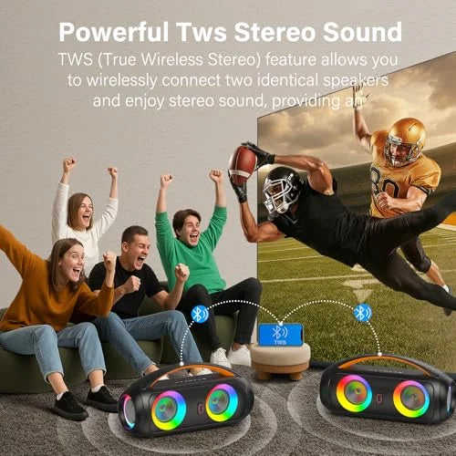 JYX D16 Portable Bluetooth Speakers, 40W Large Bluetooth Boombox Speaker, Loud Speaker with Deep Bass, Outdoor Wireless Speaker with Disco Lights for Party, Bluetooth 5.3, IP65 Waterproof, TWS