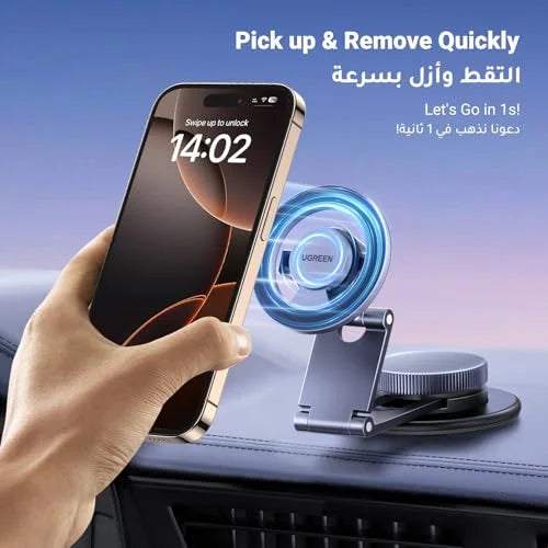 UGREEN MagSafe Car Mount Tesla Magnetic Car Phone Holder, [Upgraded 5-in-1 Tesla/Dashboard/Windscreen/Table], [360° Rotation Retractable Accessories], Fit for iPhone 17/16/15/14, Samsung S25/24/23