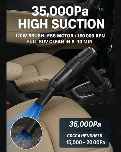 Cordless Handheld Vacuum Cleaner High Power 35000Pa Suction & Blower 120W Dual Batteries, 230ml Dust Cup, 20 Brush Cleaning Kit, Portable Rechargeable Car Vacuum for Home Pet Hair Keyboard Crumbs