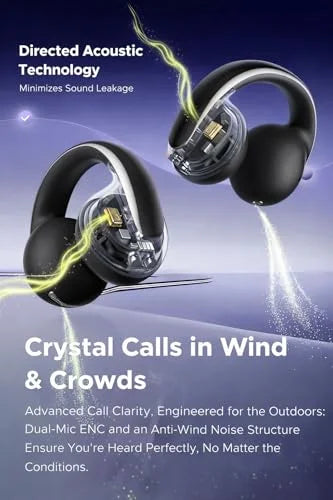 Wireless Bluetooth Earbuds with Ear Hooks, Sports Headphones, Waterproof Earphones with Charging Case, Deep Bass, Noise Reduction