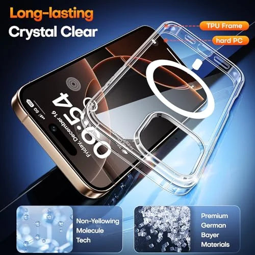 TAURI for iPhone 16 Pro Max Case, Compatible with MagSafe, Military-Grade Protection, [Anti-Yellowing] Shockproof Transparent Back Magnetic Phone Cover - Clear