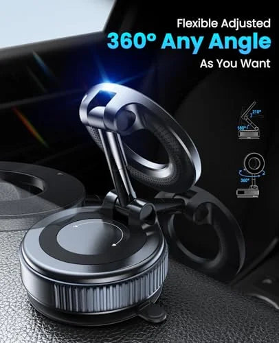 Jononser Magnetic Suction Cup Phone Mount for Magsafe, 360° Adjustable Magnetic Car Phone Holder, Pocket Size Foldable Car Mount, Cell Phone Holders for Your Car for iPhone 17 16 15 14 13 12 Series