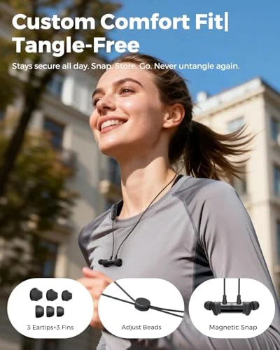 Truefree HD-100 In-Ear Headphones, Bluetooth 6.0 Headphones, Magnetic Neckband Sports Headphones, Spatial Audio, IP67 Waterproof, 20 Hours, Dual Connection, AI Call Noise Reduction, App Control