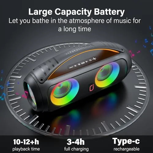 JYX D16 Portable Bluetooth Speakers, 40W Large Bluetooth Boombox Speaker, Loud Speaker with Deep Bass, Outdoor Wireless Speaker with Disco Lights for Party, Bluetooth 5.3, IP65 Waterproof, TWS