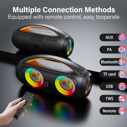 JYX D16 Portable Bluetooth Speakers, 40W Large Bluetooth Boombox Speaker, Loud Speaker with Deep Bass, Outdoor Wireless Speaker with Disco Lights for Party, Bluetooth 5.3, IP65 Waterproof, TWS