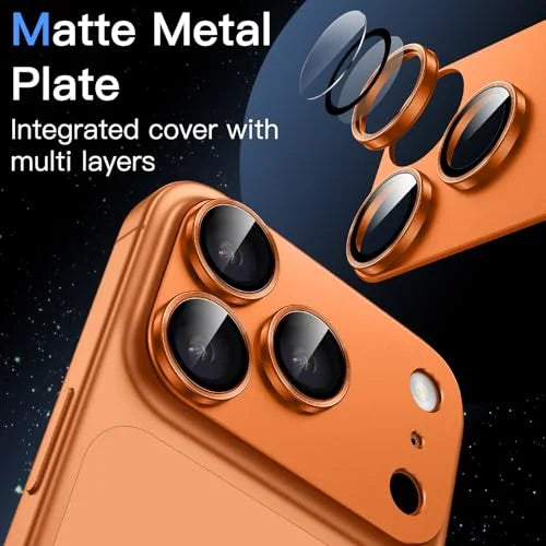 JETech Camera Lens Protector for iPhone 17 Pro Max 6.9-Inch, Full Coverage 9H Tempered Glass Ring Cover, Matte Metal Plate, Case Friendly, 1-Pack (Orange)