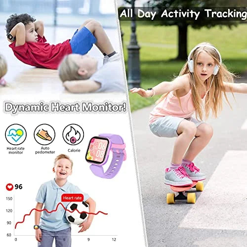 Exrp Kids Smart Watch for Girls Boys,Fitness Tracker with Heart Rate Sleep Monitor,19 Sport Modes Activity Tracker with Pedometer Steps Calories Counter,Waterproof Alarm Clock Kids Gift (Blue), USB